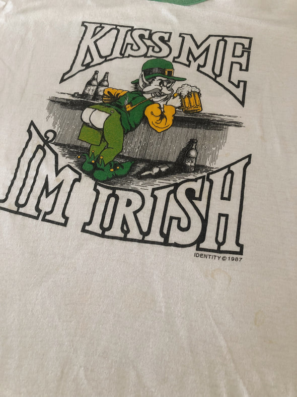 Vintage 1980's Funny Kiss Me I'm Irish Ringer