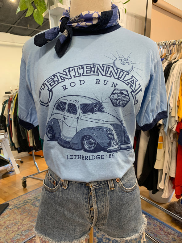 Vintage 1985 Lethbridge Centennial Hot Rod Ringer Tee
