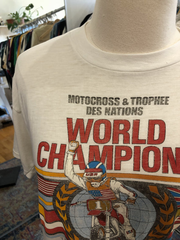 Vintage 1980's Paper Thin Motocross World Champs Tee