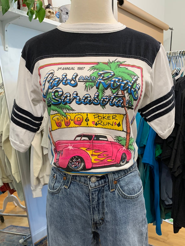 Vintage 1987 Sarasota Cars and Rods Ringer Tee