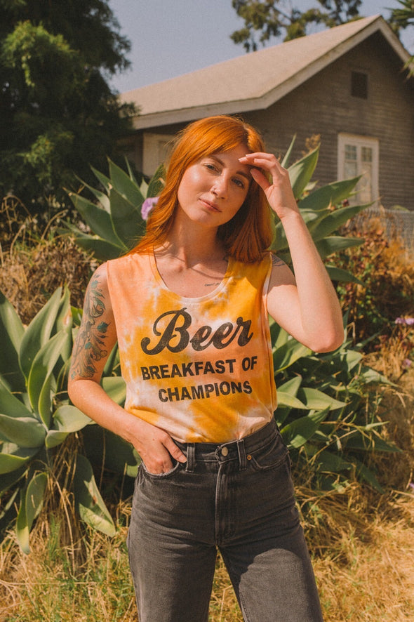 SAMPLE SALE Beer Breakfast of Champions Tie Dye Tank Coral