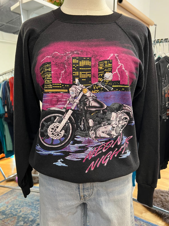 Vintage 1980's Neon Nights Biker Sweatshirt