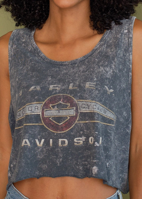 Vintage Acid Wash Harley Cropped Tank
