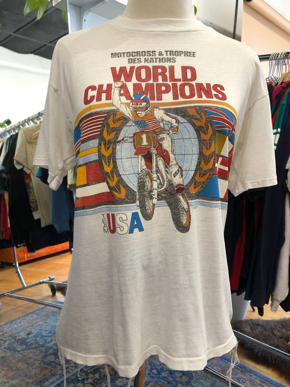 Vintage 1980's Paper Thin Motocross World Champs Tee