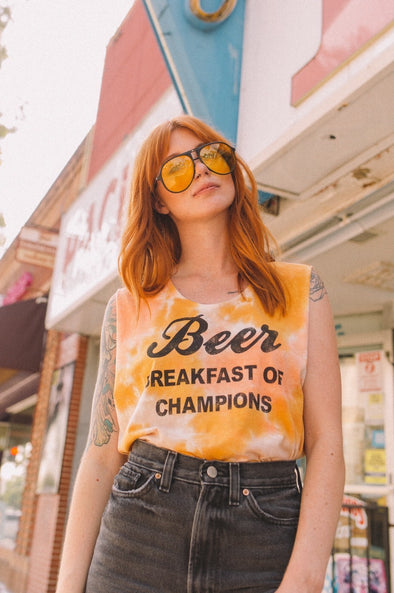 Beer Breakfast of Champions Tie Dye Tank Coral