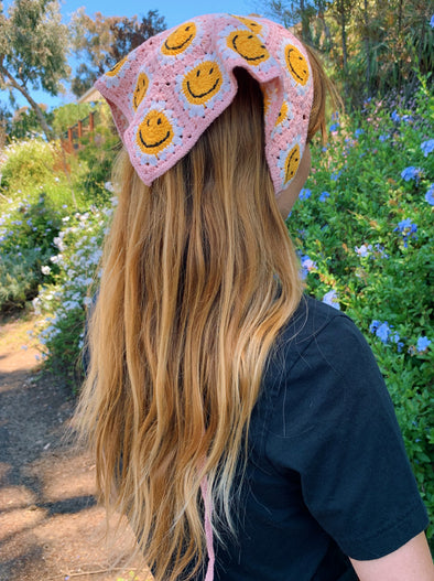 Pink Smiley Crochet Head Scarf