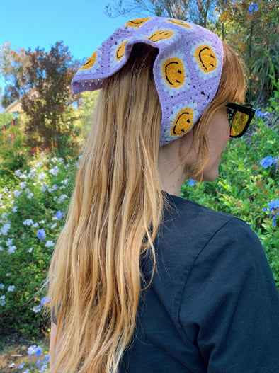 Purple Smiley Crochet Head Scarf