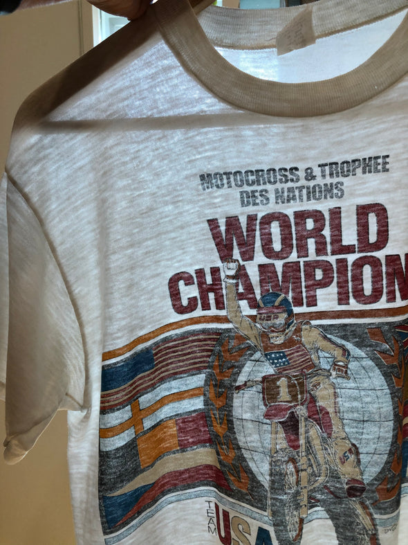 Vintage 1980's Paper Thin Motocross World Champs Tee