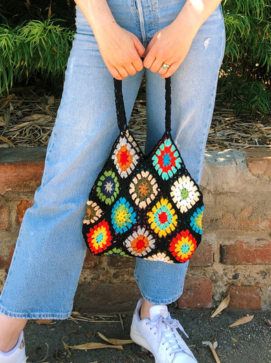 Black Knit Crochet Bag