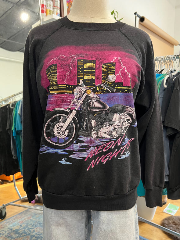 Vintage 1980's Neon Nights Biker Sweatshirt
