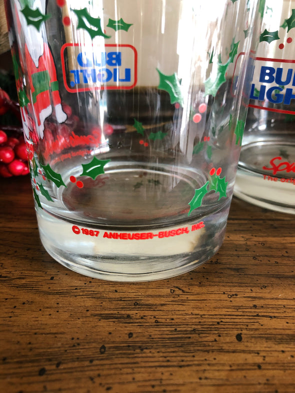 Vintage 1987 Spuds Mackenzie Bud Light Christmas Glasses
