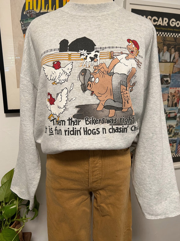 Vintage 1989 Funny Hogs and Chicks Sweatshirt