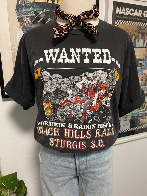 Vintage 1987 Wanted Black Hills Rally Tee
