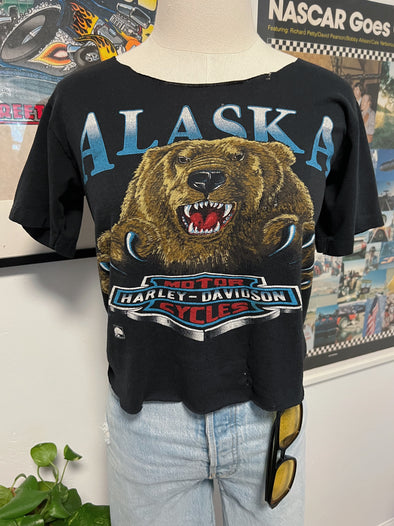 Vintage 1980's Raw Cropped Alaska Harley Tee