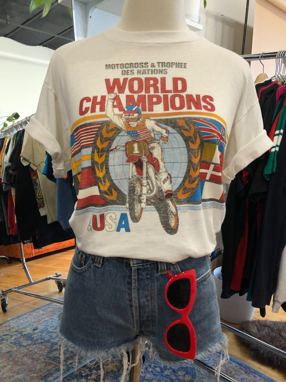 Vintage 1980's Paper Thin Motocross World Champs Tee