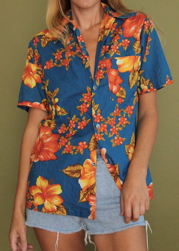 Vintage 70s Hawaiian Tropical Button Up