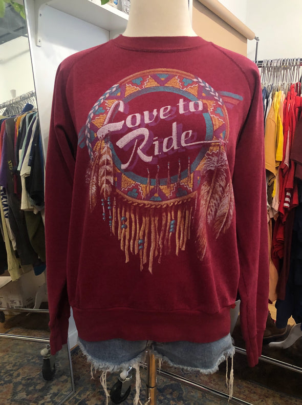 Vintage 1980's Love to Ride 3D Emblem Biker Sweatshirt