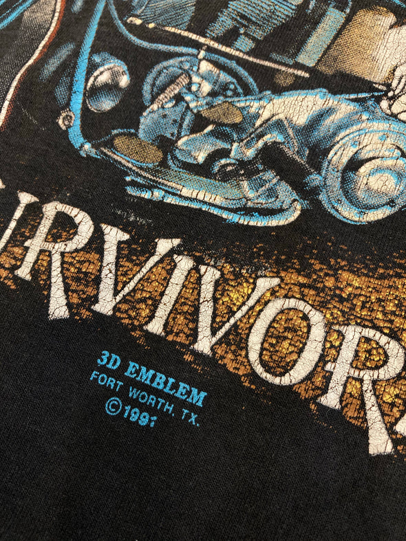 Vintage 1991 3D Emblem Harley Survivors Wolf Tee