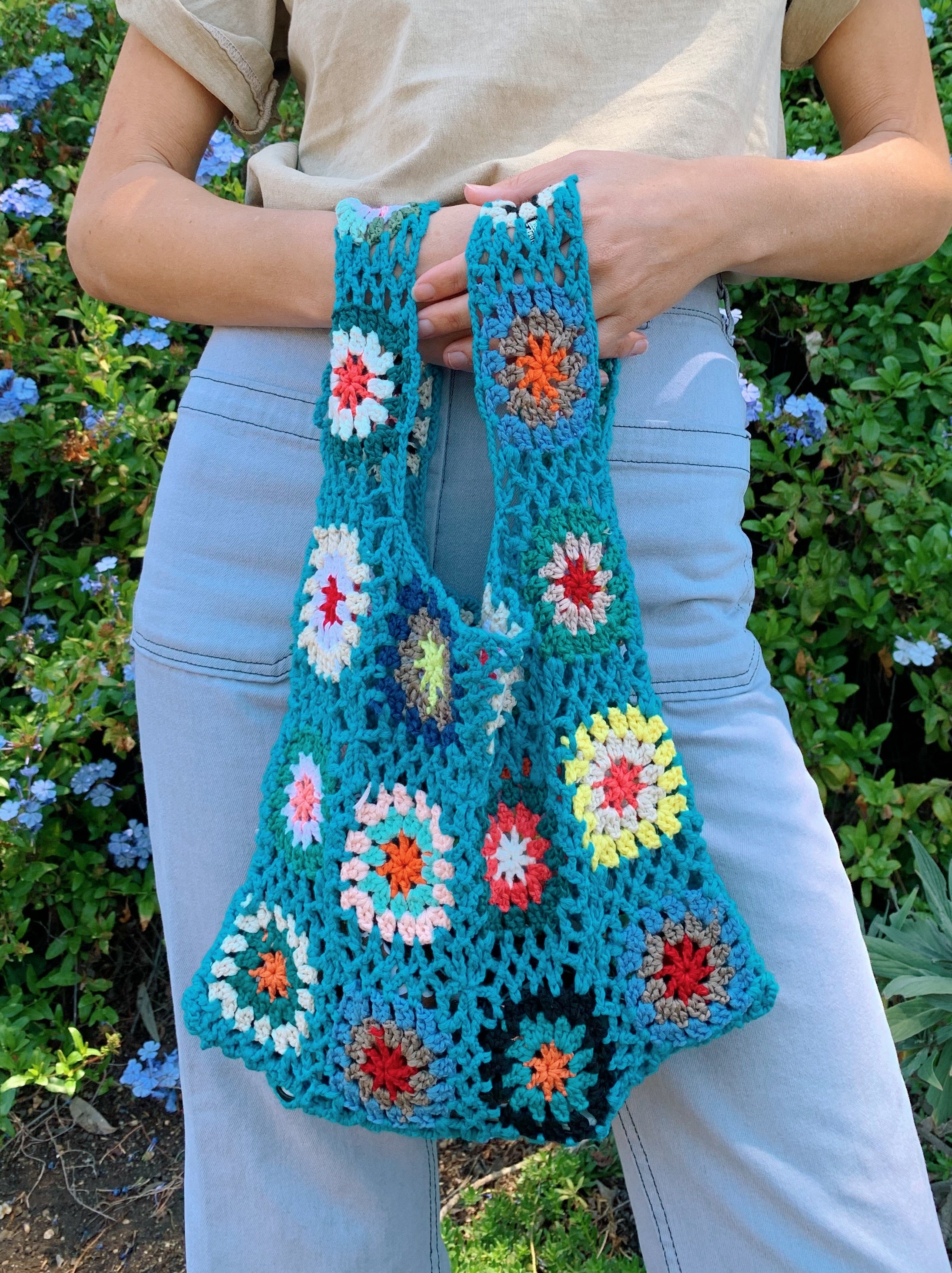 Light Blue Small Crochet Tote Bag