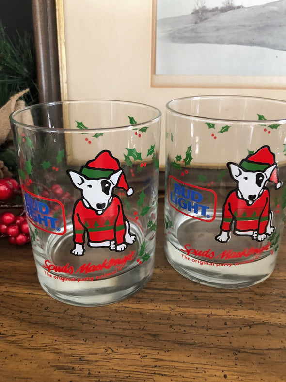 Vintage 1987 Spuds Mackenzie Bud Light Christmas Glasses