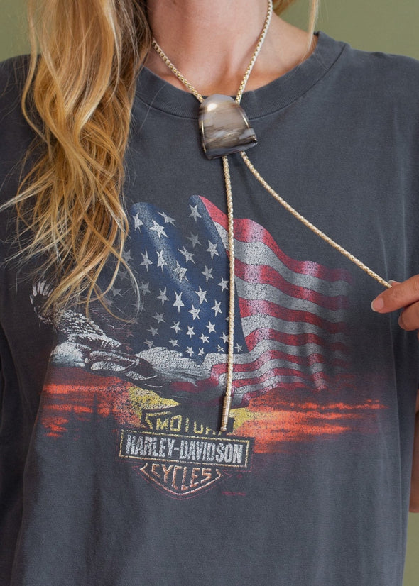 Vintage Y2K Harley Eagle and Flag Faded Tee