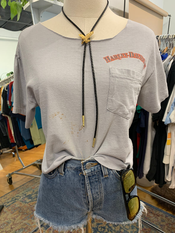 Vintage 1982 Grungy Cropped Harley Atlanta Pocket Tee