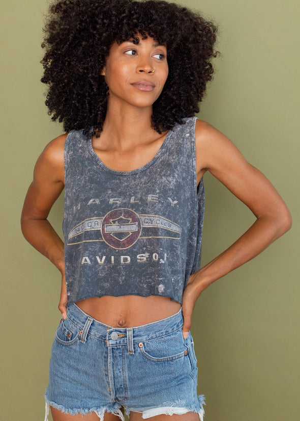 Vintage Acid Wash Harley Cropped Tank