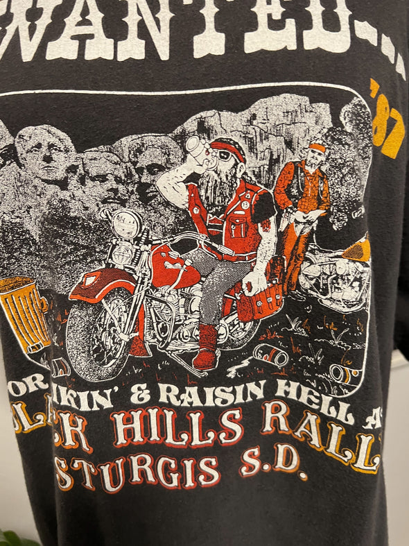 Vintage 1987 Wanted Black Hills Rally Tee