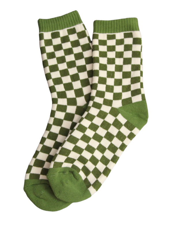 Green Checker Knit Socks