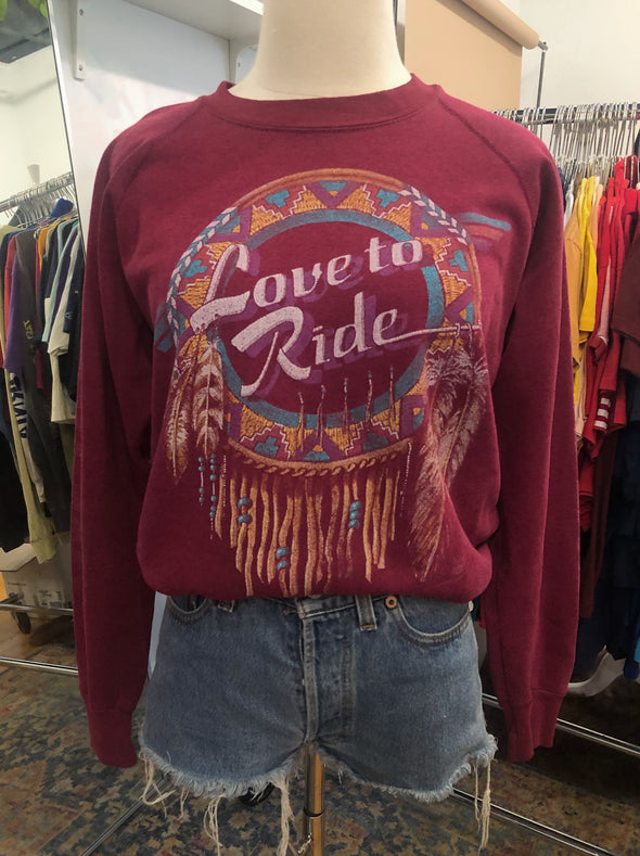 Vintage 1980's Love to Ride 3D Emblem Biker Sweatshirt