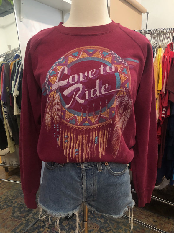 Vintage 1980's Love to Ride 3D Emblem Biker Sweatshirt