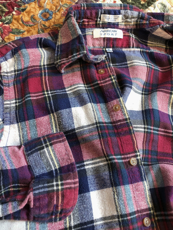 Vintage 90s Burgundy and Blue Plaid Flannel