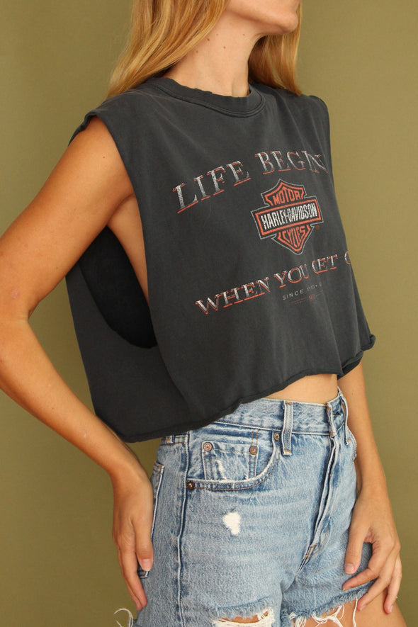 Vintage Harley Life Begins When You Get One Cropped Tank