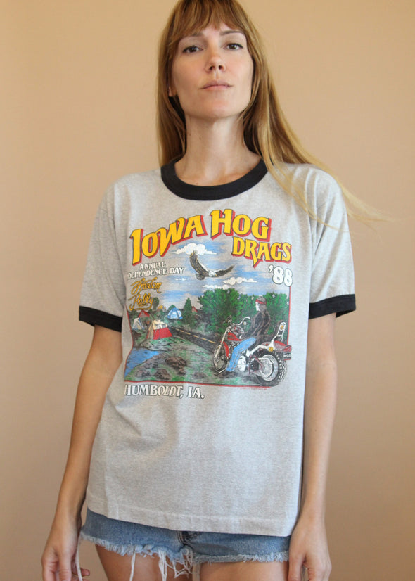 Vintage 1988 Iowa Hog Drags Ringer