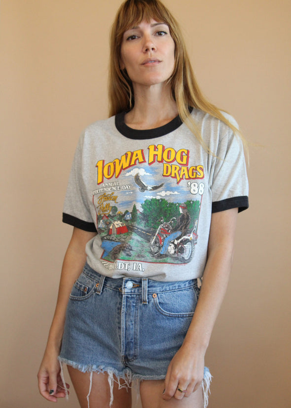 Vintage 1988 Iowa Hog Drags Ringer