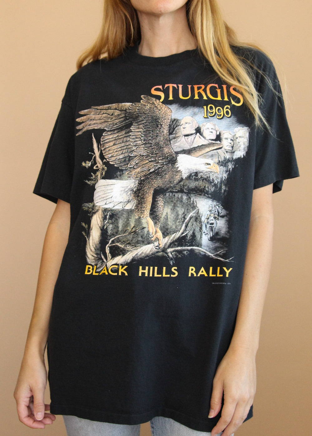【海外限定】 Vintage 1996 Tee Rally Hills Black Sturgis Emblem 3D トップス