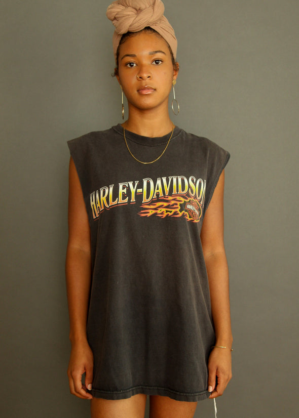 Vintage 90s Harley Flame and Skull Tank