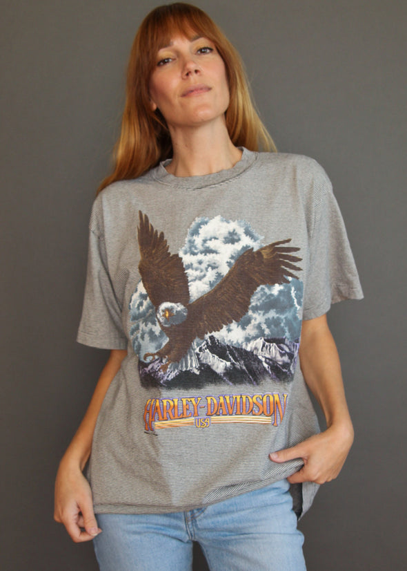 Vintage 1990's Striped Eagle Harley-Davidson USA Tee