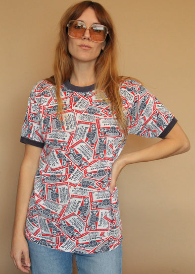 Rare Vintage 1970s/80s Budweiser All Over Print Ringer