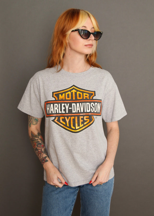 Vintage Harley Emblem Grey Boxy Tee