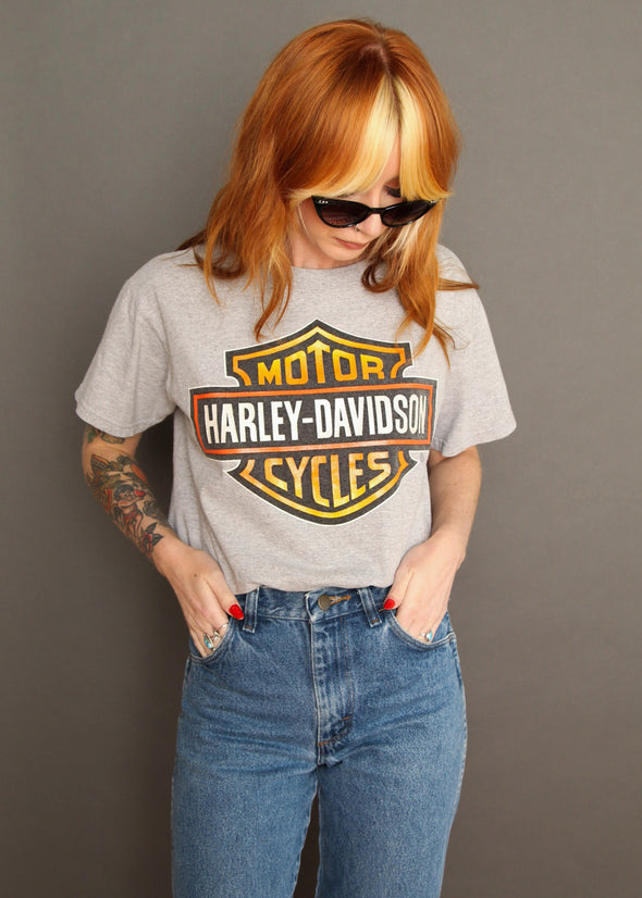 Vintage Harley Emblem Grey Boxy Tee
