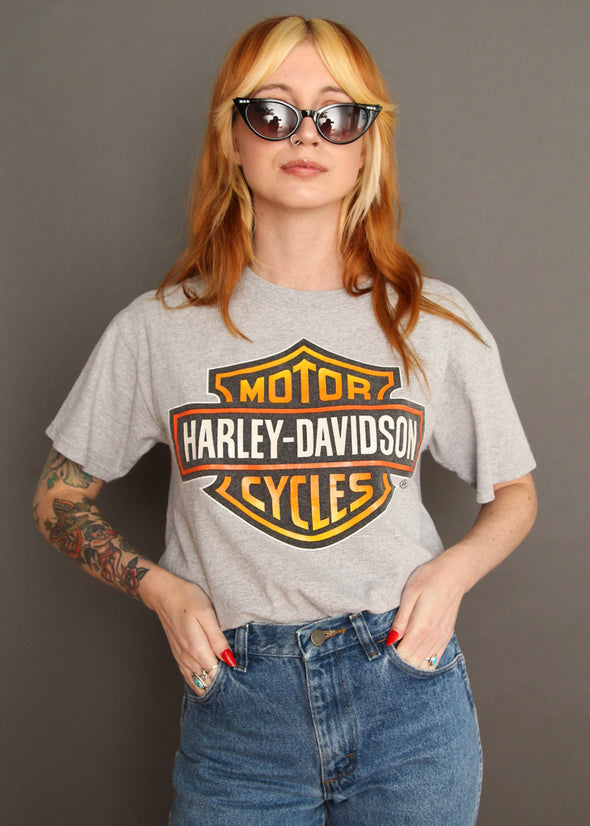 Vintage Harley Emblem Grey Boxy Tee