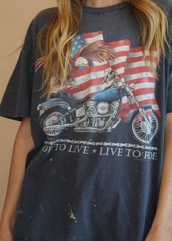 Vintage 90s Live to Ride CMJ Grungy Faded Tee