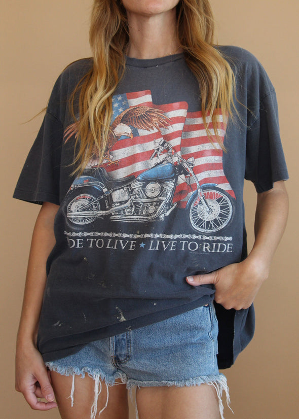 Vintage 90s Live to Ride CMJ Grungy Faded Tee