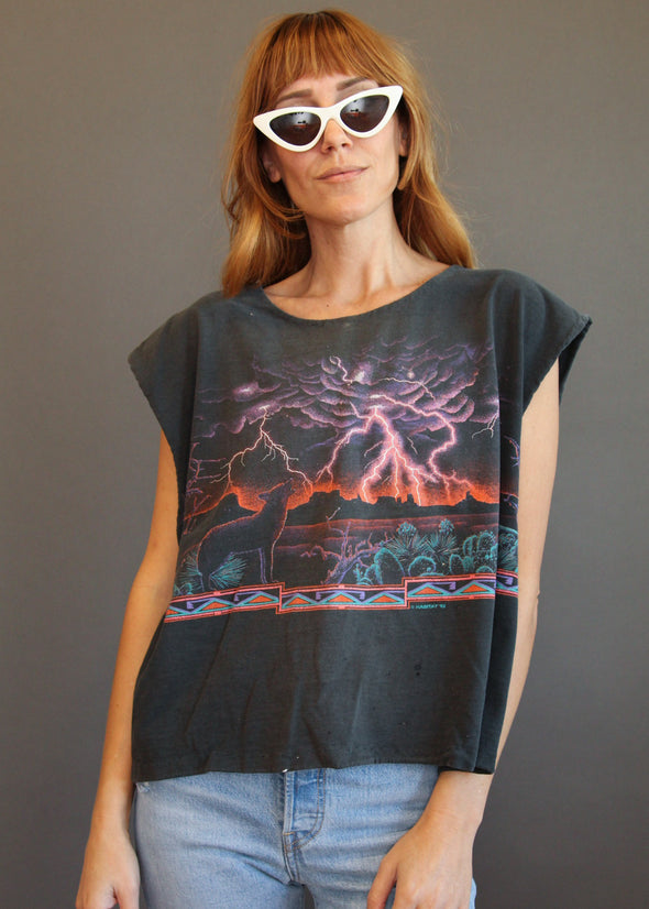 Vintage 1992 Grungy Coyote Lightning Boxy Tank