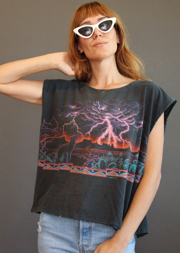 Vintage 1992 Grungy Coyote Lightning Boxy Tank