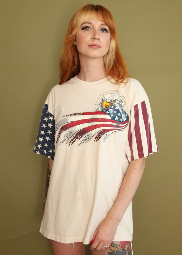 Vintage 1997 Harley Eagle Flag Tee