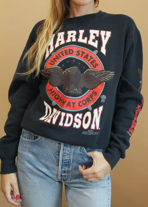 Vintage 1991 Rare Harley US Highway Corps Sweatshirt