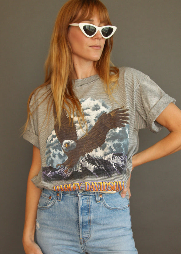 Vintage 1990's Striped Eagle Harley-Davidson USA Tee