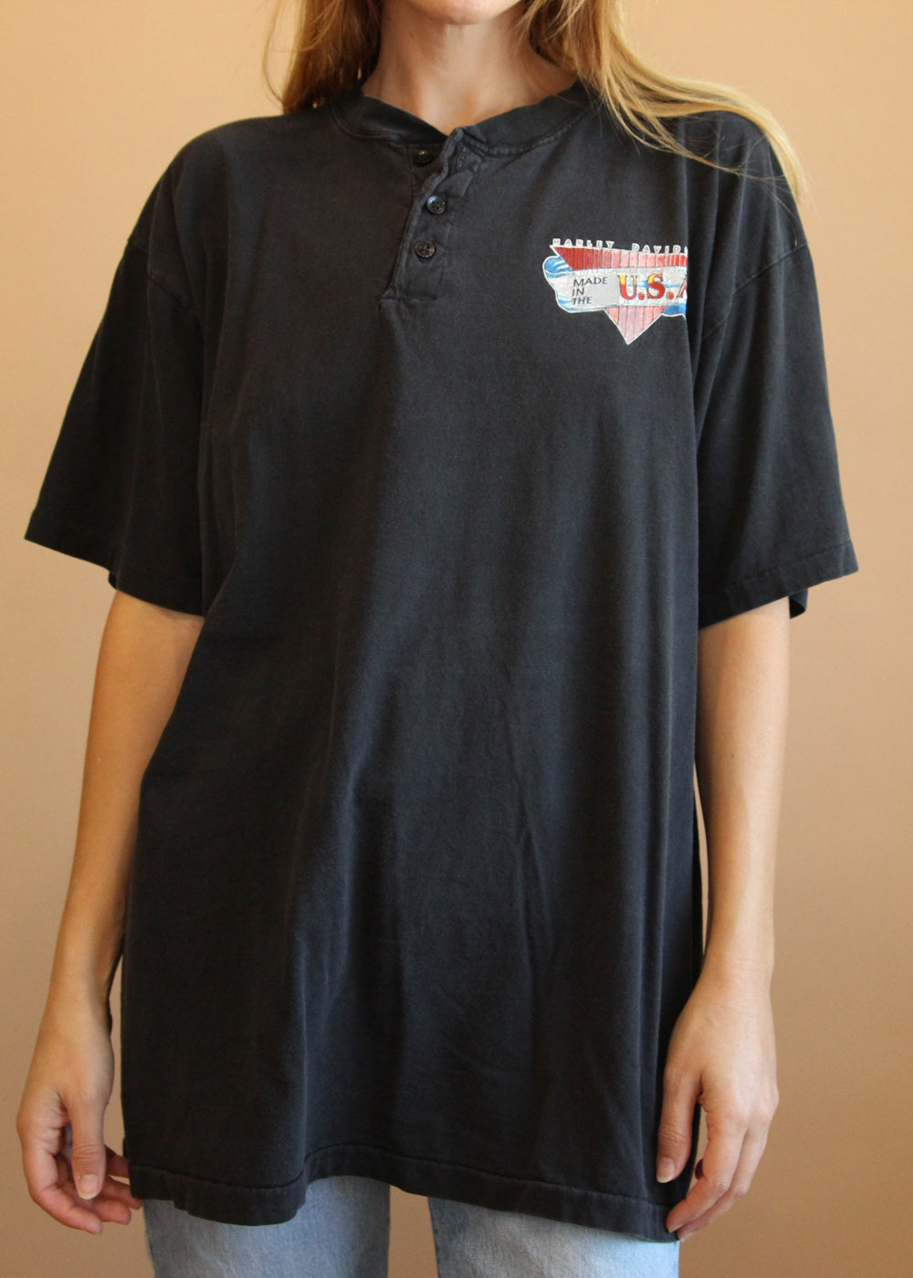 Vintage 80s/90s Harley Made in USA Henley Tee Electric West